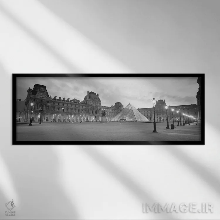 تابلو دکوراتیو Sunset, Lit Up At Night, Louvre, Paris, France" - "موزه… اثر پانورامیک ایمجز - نمای قابدار مشکی