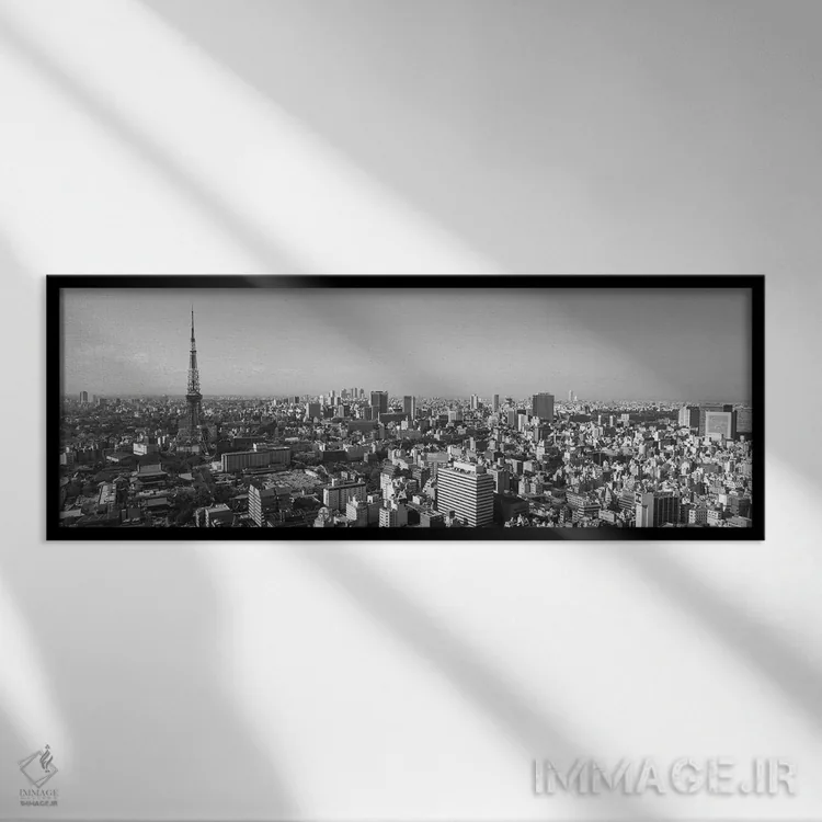 تابلو دکوراتیو Tokyo, Japan" - "نمای از زاویه بالا از یک شهر، توکیو، ژ… اثر پانورامیک ایمجز - نمای قابدار مشکی