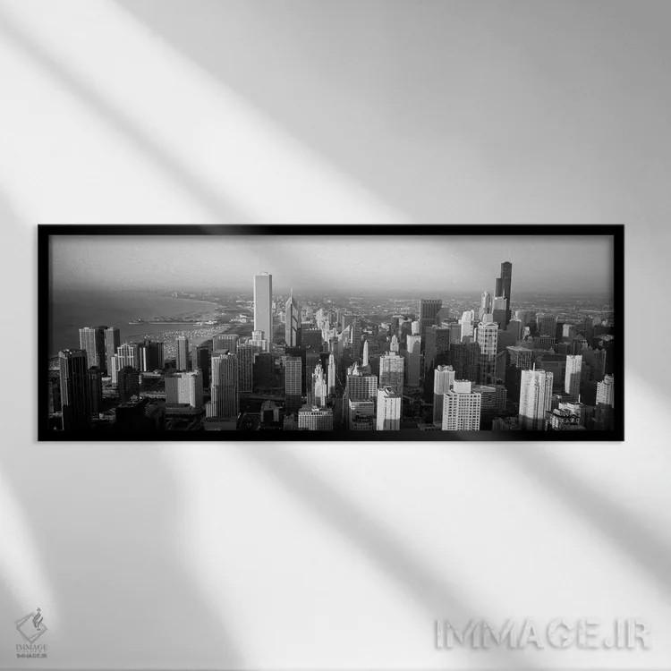 تابلو دکوراتیو Chicago, Illinois, USA" - "نمای از زاویه بالا از ساختما… اثر پانورامیک ایمجز - نمای قابدار مشکی