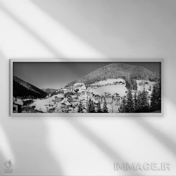 تابلو دکوراتیو Carezza Dolomites, Alto Adige, Italy" - "خانه ها در دره… اثر پانورامیک ایمجز - نمای قابدار سفید