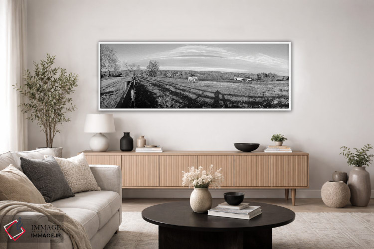 تابلو دکوراتیو Lexington, Kentucky, USA" - "اسب ها در حال چرا در یک زم… اثر پانورامیک ایمجز - D3W