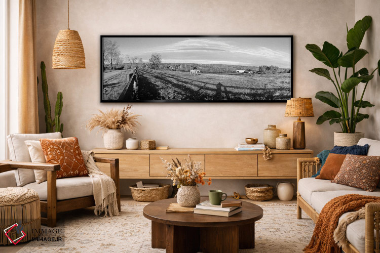 تابلو دکوراتیو Lexington, Kentucky, USA" - "اسب ها در حال چرا در یک زم… اثر پانورامیک ایمجز - D4B