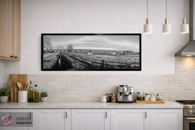 تابلو دکوراتیو Lexington, Kentucky, USA" - "اسب ها در حال چرا در یک زم… اثر پانورامیک ایمجز - D2B