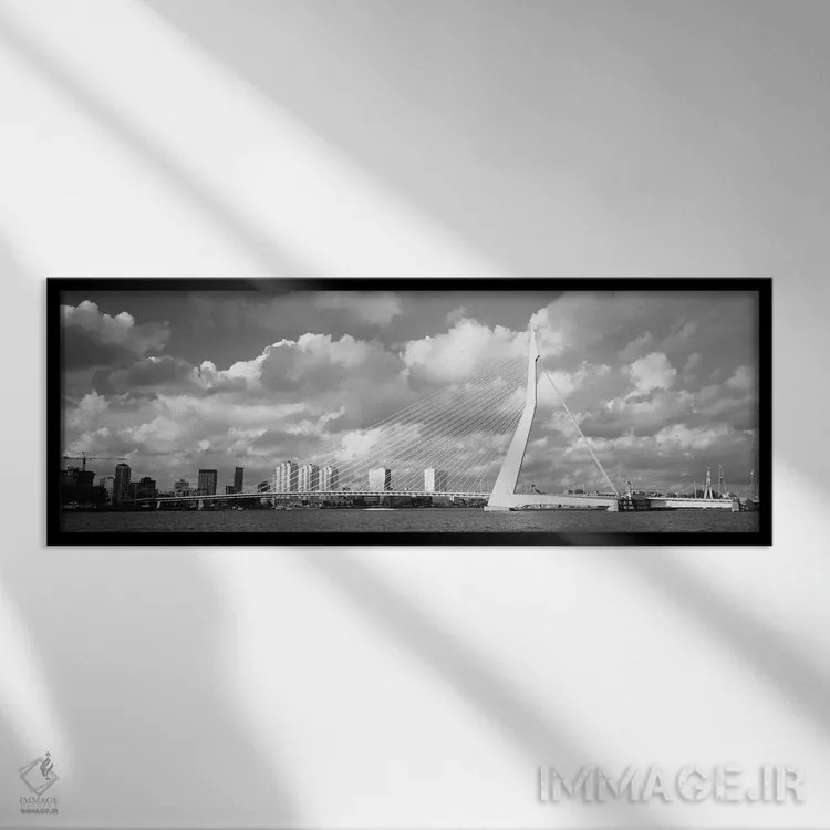 تابلو دکوراتیو Holland, Rotterdam, Erasmus Bridge" - "هلند، هلند، روتر… اثر پانورامیک ایمجز - نمای قابدار مشکی