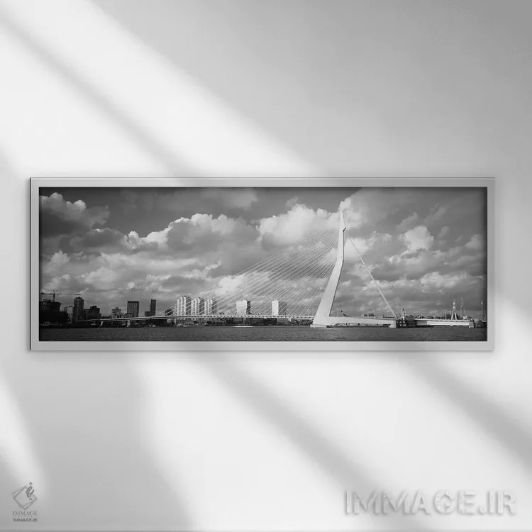 تابلو دکوراتیو Holland, Rotterdam, Erasmus Bridge" - "هلند، هلند، روتر… اثر پانورامیک ایمجز - نمای قابدار سفید