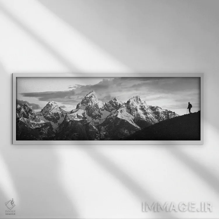 تابلو دکوراتیو Grand Teton National Park, Wyoming, USA" - "سیلوئت یک ک… اثر پانورامیک ایمجز - نمای قابدار سفید