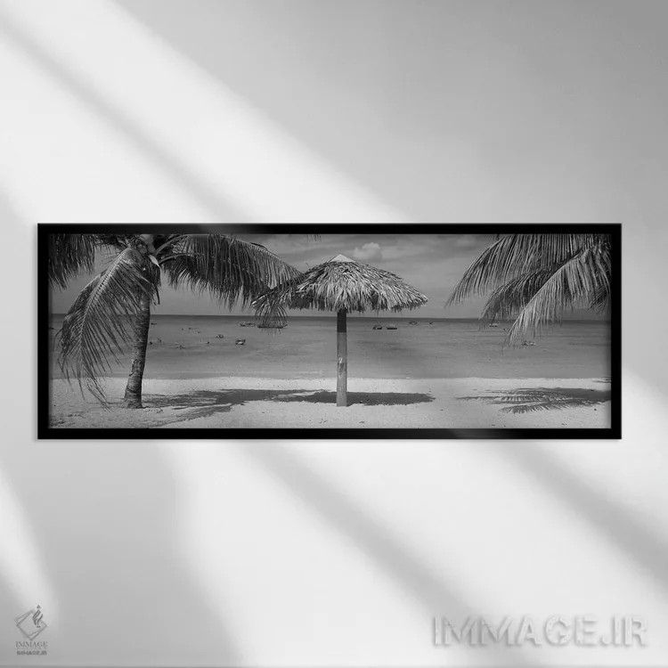 تابلو دکوراتیو La Boca, Cuba,سایه بان بر ساحل، لا بوکا، کوبا اثر پانورامیک ایمجز - نمای قابدار مشکی