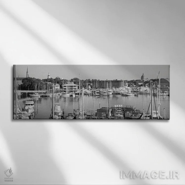 تابلو دکوراتیو نمایی از قایق های بادبانی در یک خلیج، آکادمی نیروی دریا… اثر پانورامیک ایمجز - نمای روبهرو روی دیوار