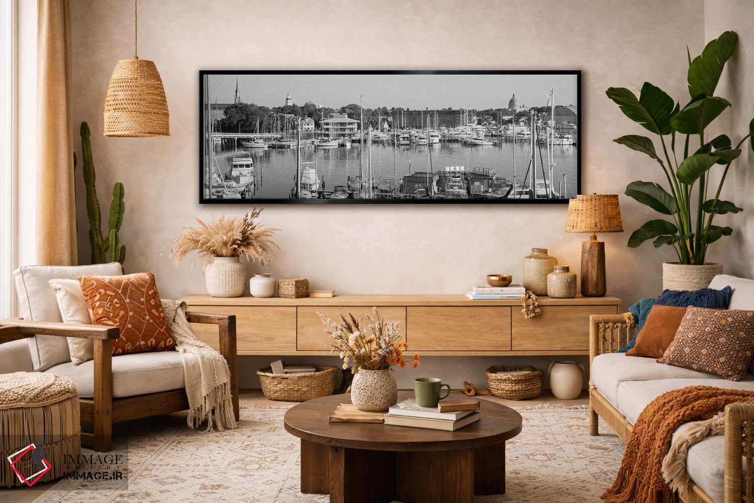 تابلو دکوراتیو نمایی از قایق های بادبانی در یک خلیج، آکادمی نیروی دریا… اثر پانورامیک ایمجز - D4B