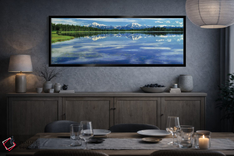 تابلو دکوراتیو Alaska, USA I,کوه مک کینلی و رشته کوه آلاسکا از دریاچه… اثر پانورامیک ایمجز - D4B