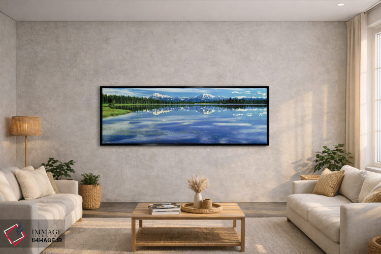 تابلو دکوراتیو Alaska, USA I,کوه مک کینلی و رشته کوه آلاسکا از دریاچه… اثر پانورامیک ایمجز - D3B