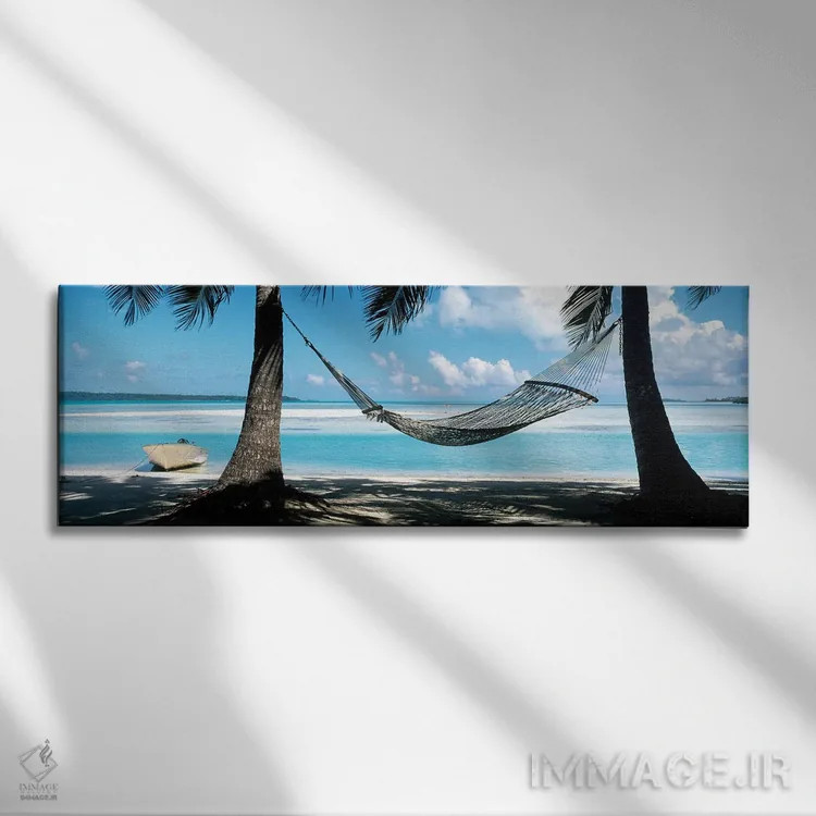 تابلو دکوراتیو آلاچیق آویزان روی ساحل، جزایر کوک اثر پانورامیک ایمجز - نمای روبهرو روی دیوار