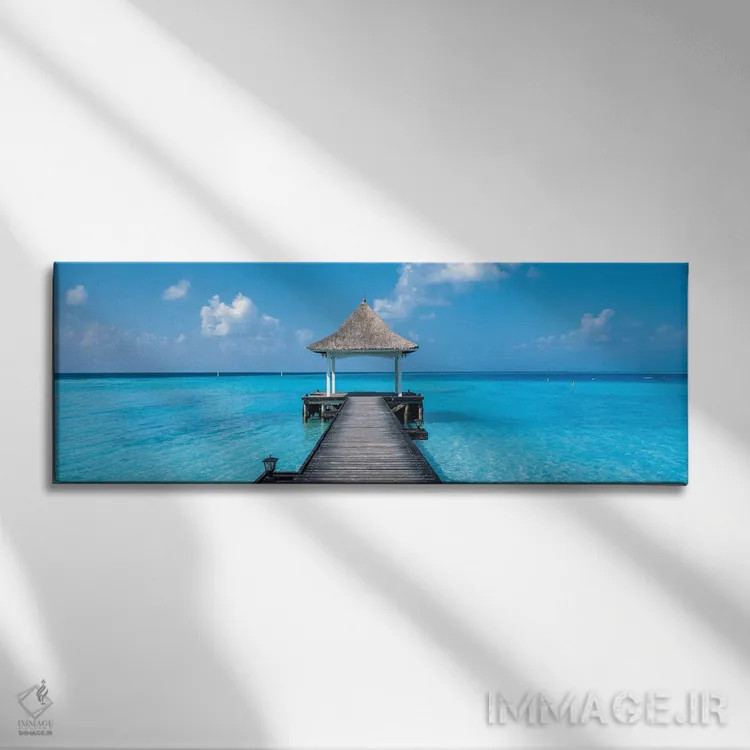تابلو دکوراتیو ساحل و اسکله مالدیو اثر پانورامیک ایمجز - نمای روبهرو روی دیوار