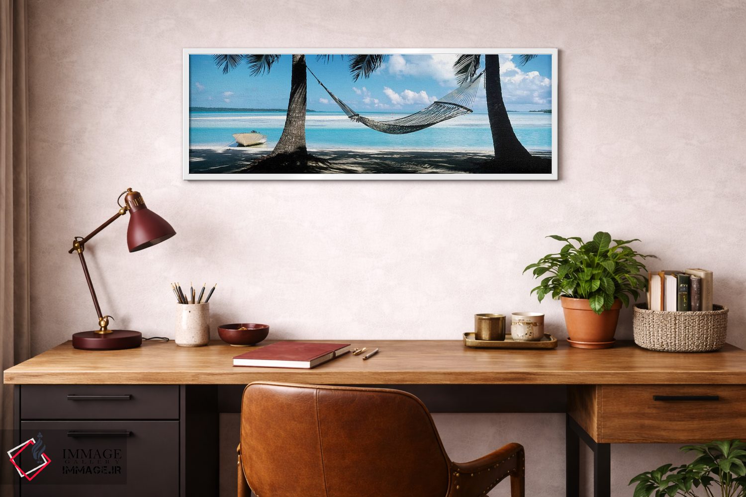 تابلو دکوراتیو آلاچیق آویزان روی ساحل، جزایر کوک اثر پانورامیک ایمجز - D3W