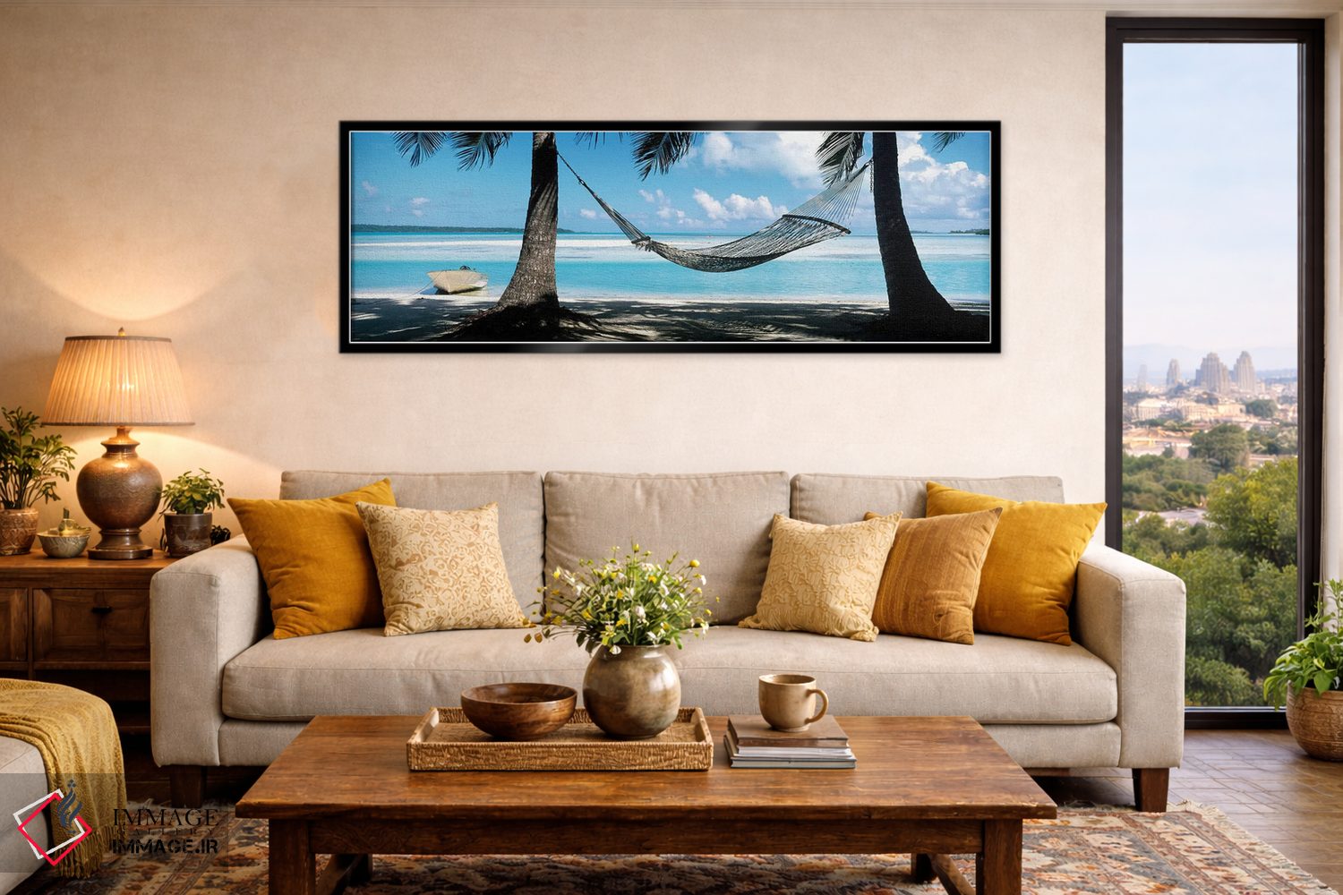 تابلو دکوراتیو آلاچیق آویزان روی ساحل، جزایر کوک اثر پانورامیک ایمجز - D6B