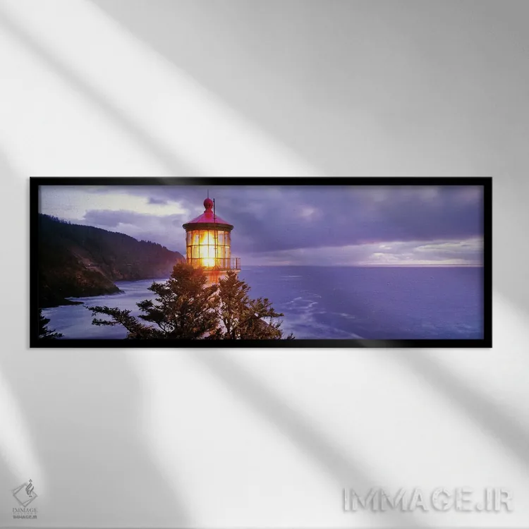 تابلو دکوراتیو فانوس دریایی در یک ساحل، فانوس دریایی هستا هد، هستا هد… اثر پانورامیک ایمجز - نمای قابدار مشکی