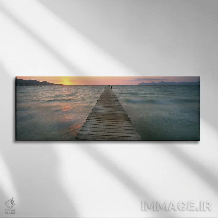 تابلو دکوراتیو اسکله در غروب در دریا، آلکودیا، مایورکا، اسپانیا اثر پانورامیک ایمجز - نمای روبهرو روی دیوار