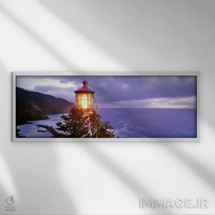 تابلو دکوراتیو فانوس دریایی در یک ساحل، فانوس دریایی هستا هد، هستا هد… اثر پانورامیک ایمجز - نمای قابدار سفید