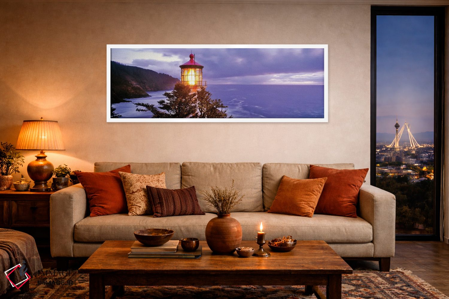 تابلو دکوراتیو فانوس دریایی در یک ساحل، فانوس دریایی هستا هد، هستا هد… اثر پانورامیک ایمجز - D4W