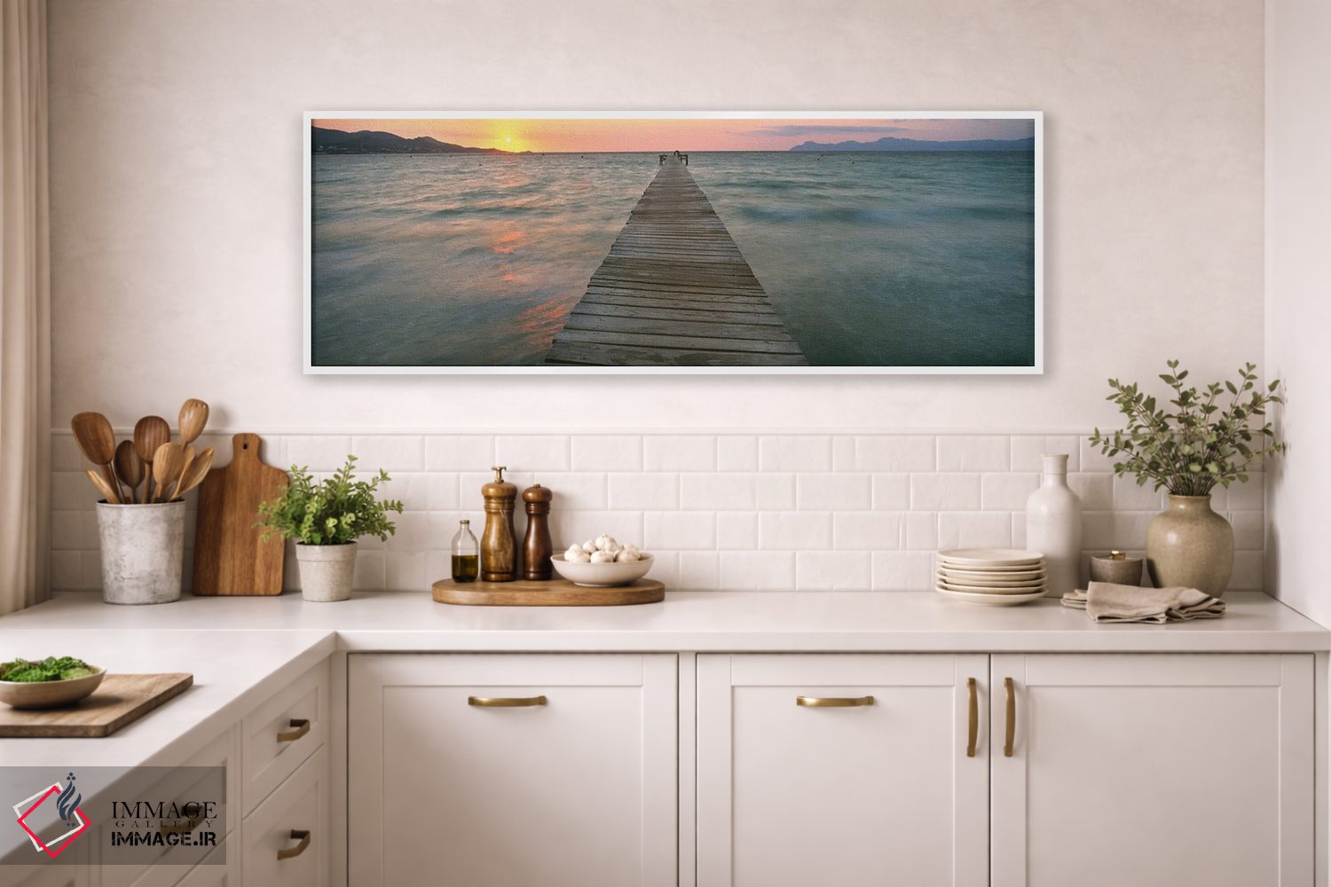 تابلو دکوراتیو اسکله در غروب در دریا، آلکودیا، مایورکا، اسپانیا اثر پانورامیک ایمجز - D1W