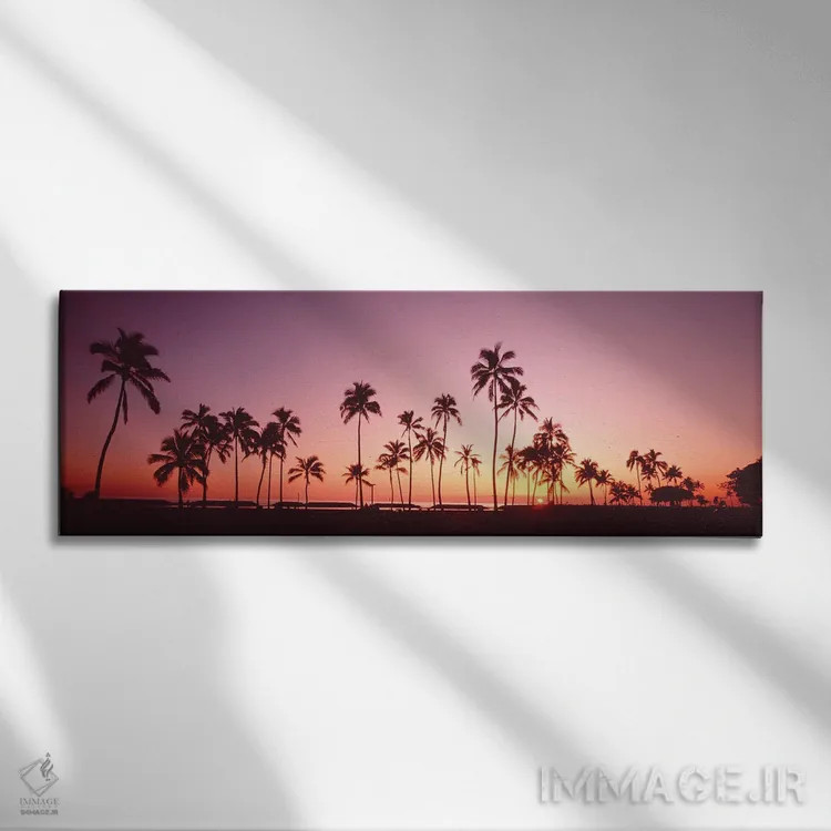 تابلو دکوراتیو درختان نخل در غروب خورشید، جزیره اوآهو، هاوایی، ایالات… اثر پانورامیک ایمجز - نمای روبهرو روی دیوار
