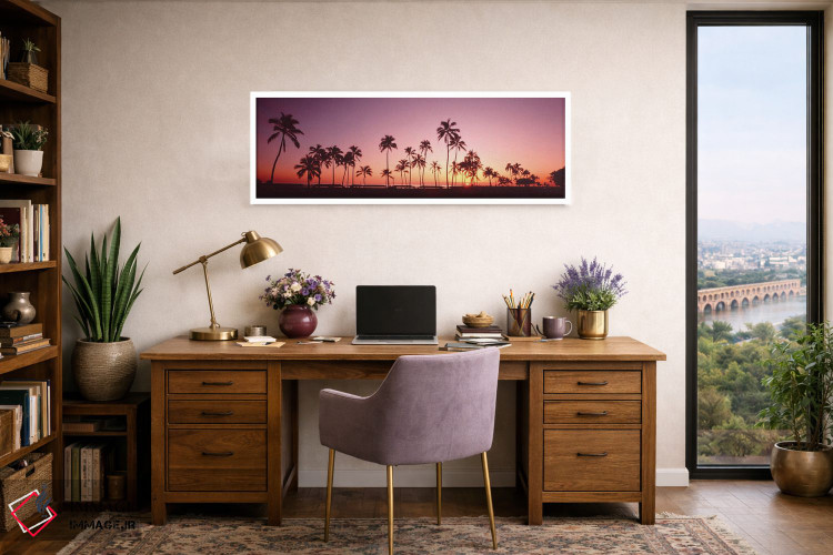تابلو دکوراتیو درختان نخل در غروب خورشید، جزیره اوآهو، هاوایی، ایالات… اثر پانورامیک ایمجز - D1W