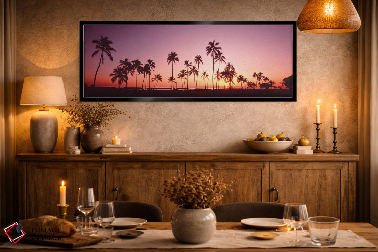 تابلو دکوراتیو درختان نخل در غروب خورشید، جزیره اوآهو، هاوایی، ایالات… اثر پانورامیک ایمجز - D2B