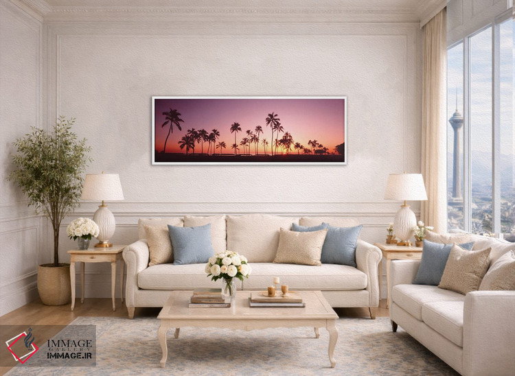تابلو دکوراتیو درختان نخل در غروب خورشید، جزیره اوآهو، هاوایی، ایالات… اثر پانورامیک ایمجز - D3W
