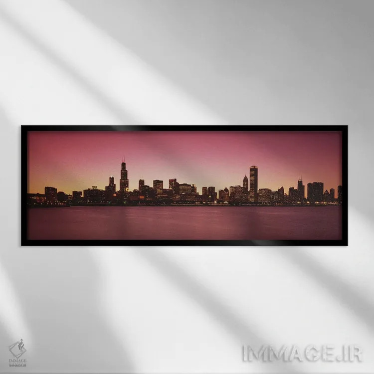 تابلو دکوراتیو ساختمان ها در کنار دریاچه، دریاچه میشیگان، شیکاگو، ایلی… اثر پانورامیک ایمجز - نمای قابدار مشکی