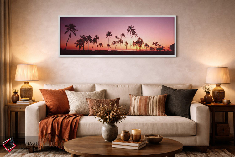 تابلو دکوراتیو درختان نخل در غروب خورشید، جزیره اوآهو، هاوایی، ایالات… اثر پانورامیک ایمجز - D4W
