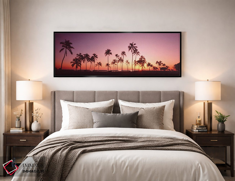 تابلو دکوراتیو درختان نخل در غروب خورشید، جزیره اوآهو، هاوایی، ایالات… اثر پانورامیک ایمجز - D6B