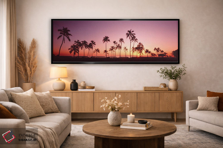 تابلو دکوراتیو درختان نخل در غروب خورشید، جزیره اوآهو، هاوایی، ایالات… اثر پانورامیک ایمجز - D5B