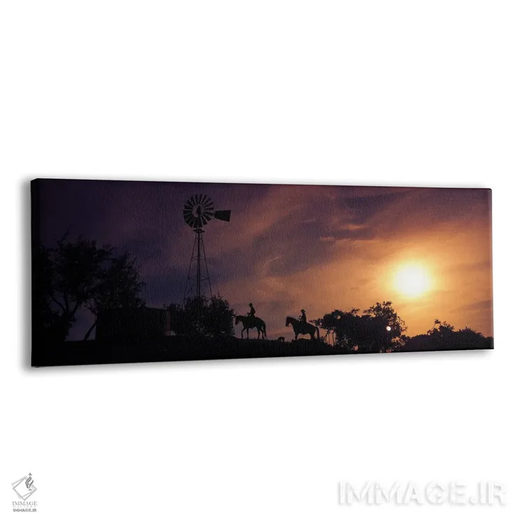 تابلو دکوراتیو سیلوئت دو موج سوار بر ساحل در غروب، پالووس وردی، کالیفر… اثر پانورامیک ایمجز - نمای پرسپکتیو محصول