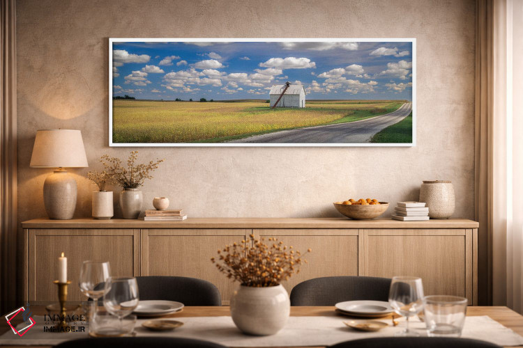 تابلو دکوراتیو Clouds, Barn, Stelle, IL" - "جاده روستایی، ابرها، انبار… اثر پانورامیک ایمجز - D2W