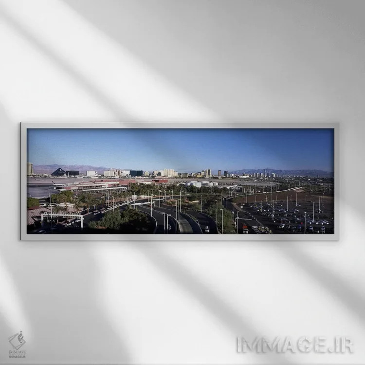 تابلو دکوراتیو Las Vegas, Clark County, Nevada, USA,جاده های شهری با ف… اثر پانورامیک ایمجز - نمای قابدار سفید
