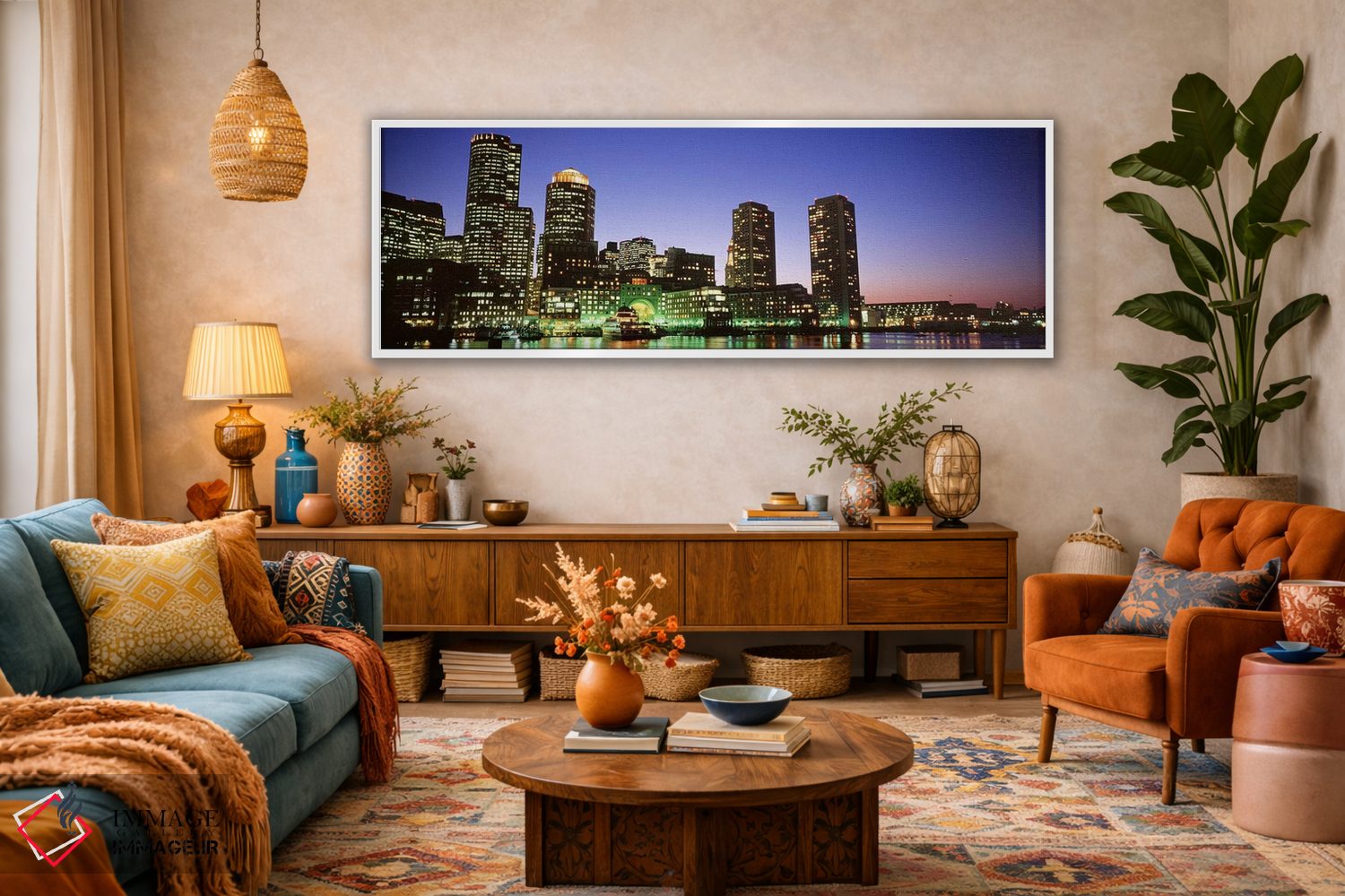 تابلو دکوراتیو Boston, Massachusetts, USA,آسمان خراش های کنار آب روشن… اثر پانورامیک ایمجز - D1W