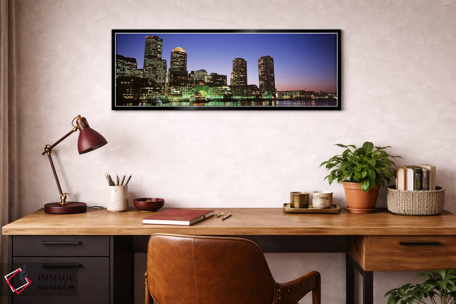 تابلو دکوراتیو Boston, Massachusetts, USA,آسمان خراش های کنار آب روشن… اثر پانورامیک ایمجز - D4B