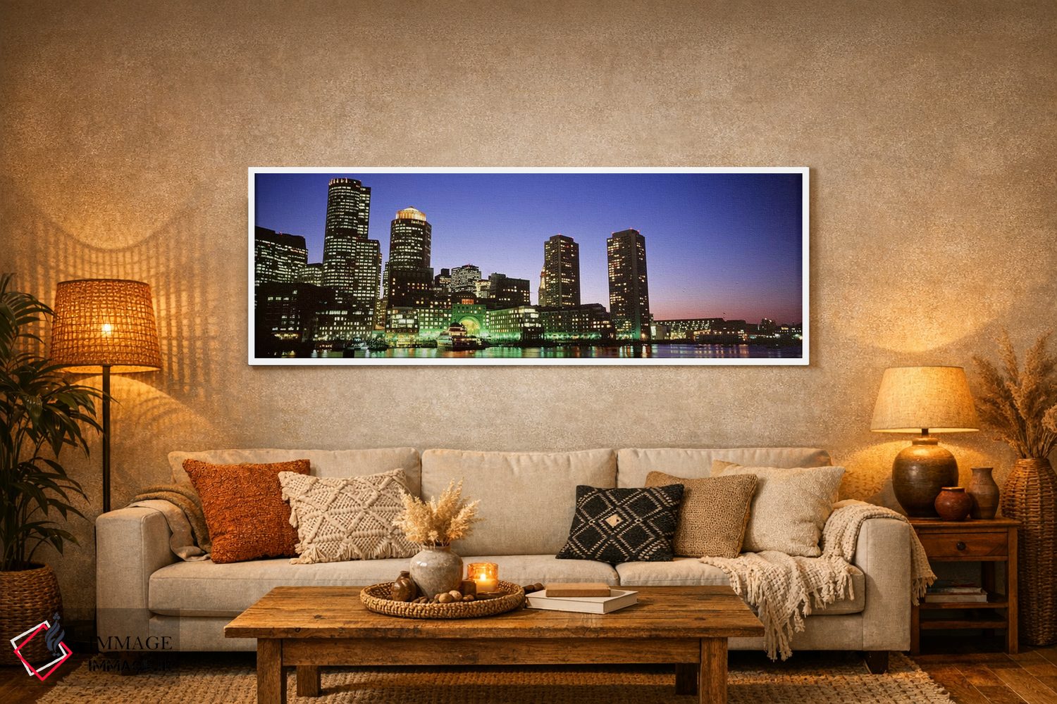 تابلو دکوراتیو Boston, Massachusetts, USA,آسمان خراش های کنار آب روشن… اثر پانورامیک ایمجز - D6W