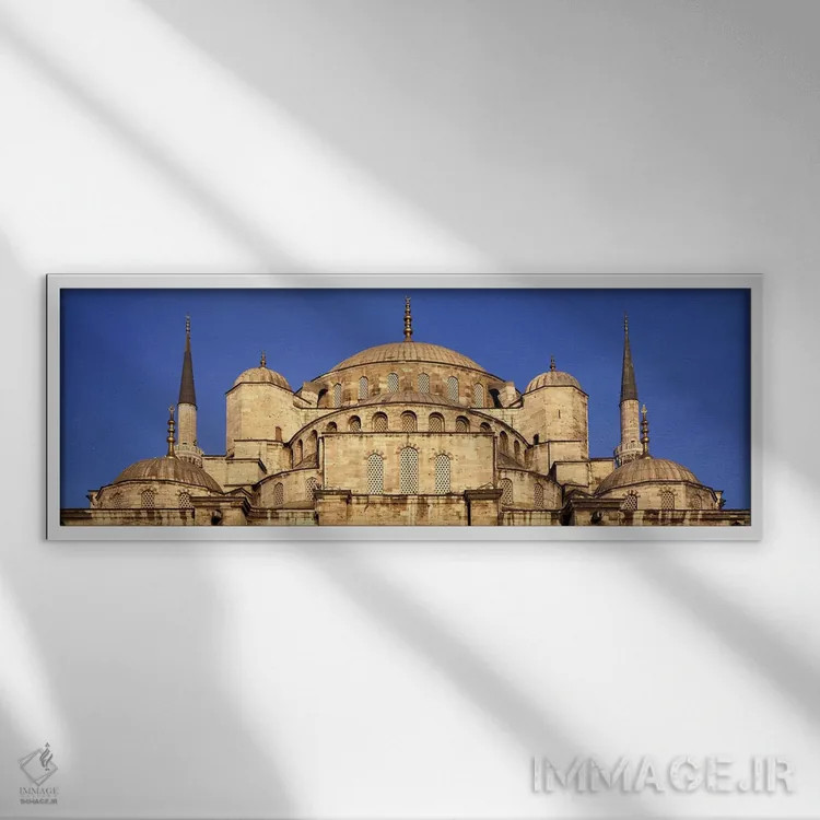 تابلو دکوراتیو Blue Mosque, Istanbul, Turkey,نمای زاویه پایین از مسجد… اثر پانورامیک ایمجز - نمای قابدار سفید