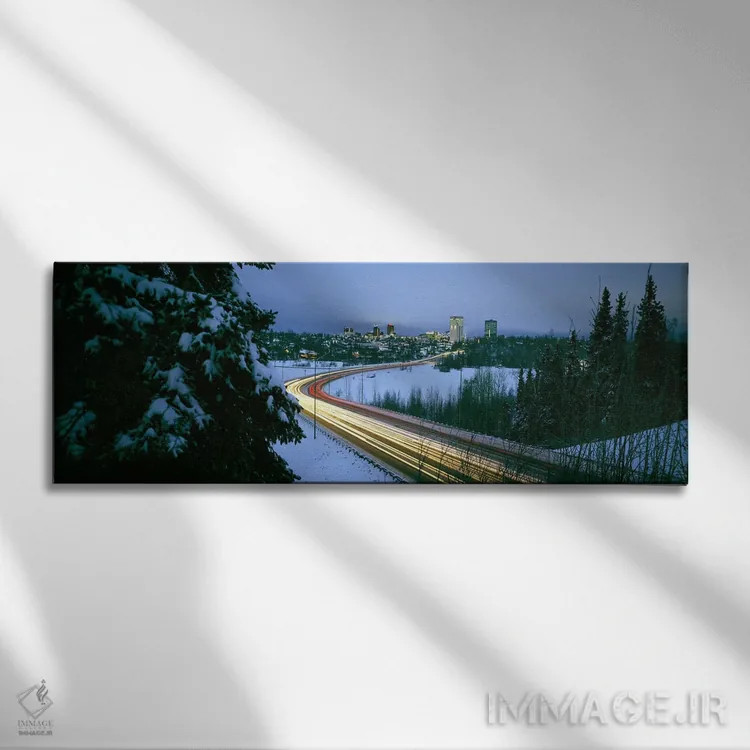 تابلو دکوراتیو distant city lights, frozen Westchester Lagoon, Anchora… اثر پانورامیک ایمجز - نمای روبهرو روی دیوار