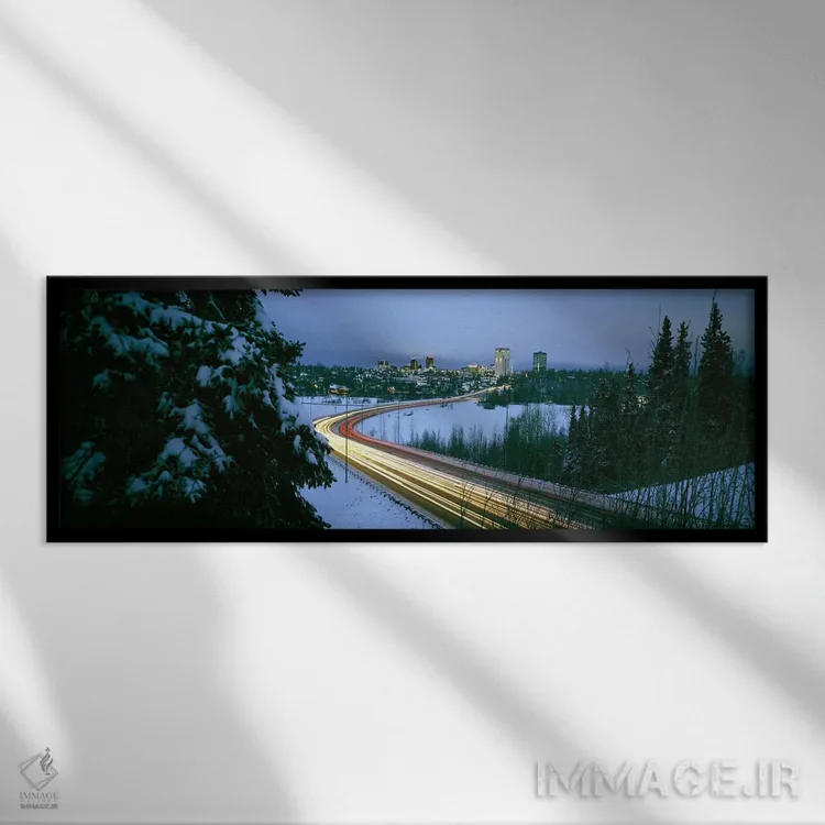 تابلو دکوراتیو distant city lights, frozen Westchester Lagoon, Anchora… اثر پانورامیک ایمجز - نمای قابدار مشکی