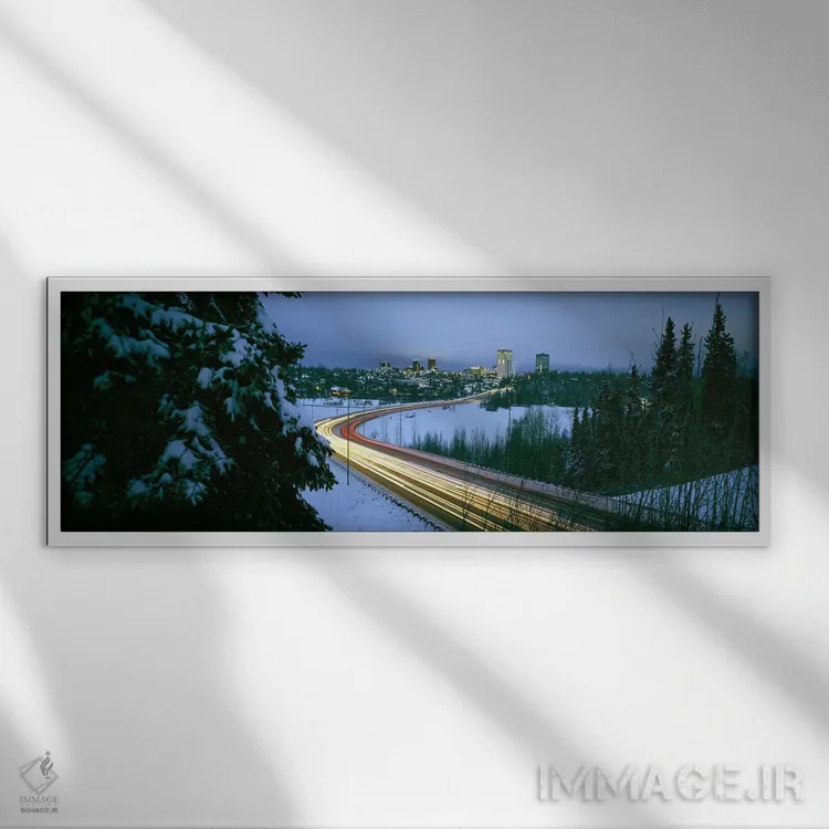 تابلو دکوراتیو distant city lights, frozen Westchester Lagoon, Anchora… اثر پانورامیک ایمجز - نمای قابدار سفید