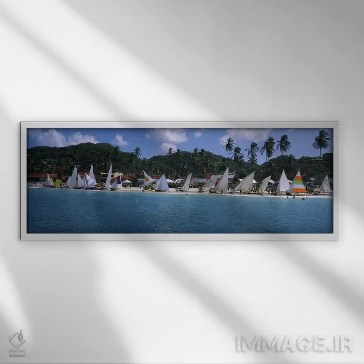 تابلو دکوراتیو Grand Anse Beach, St. George Parish, Grenada,قایق های ک… اثر پانورامیک ایمجز - نمای قابدار سفید