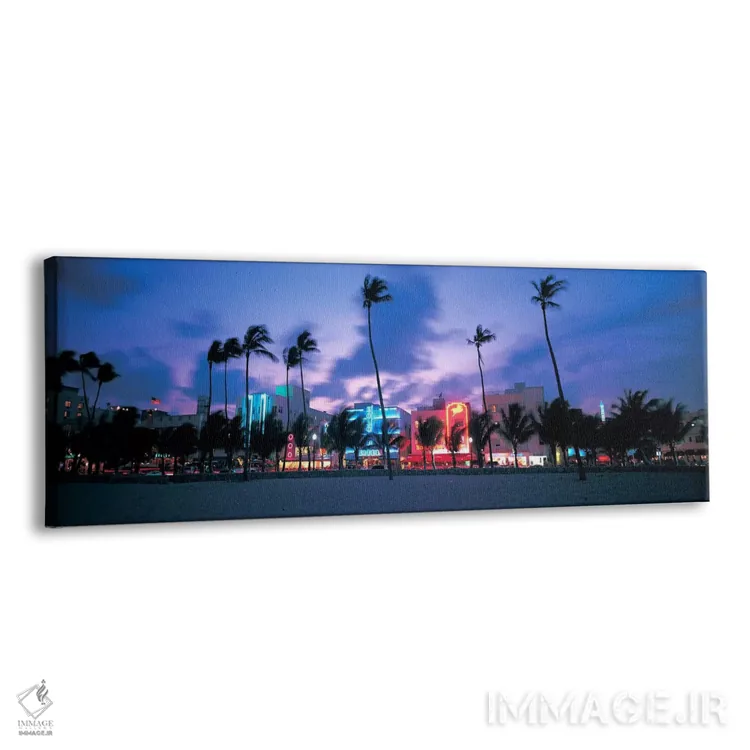 تابلو دکوراتیو Miami, Florida, USA,ساختمان های نورانی در گرگ ومیش، میا… اثر پانورامیک ایمجز - نمای پرسپکتیو محصول