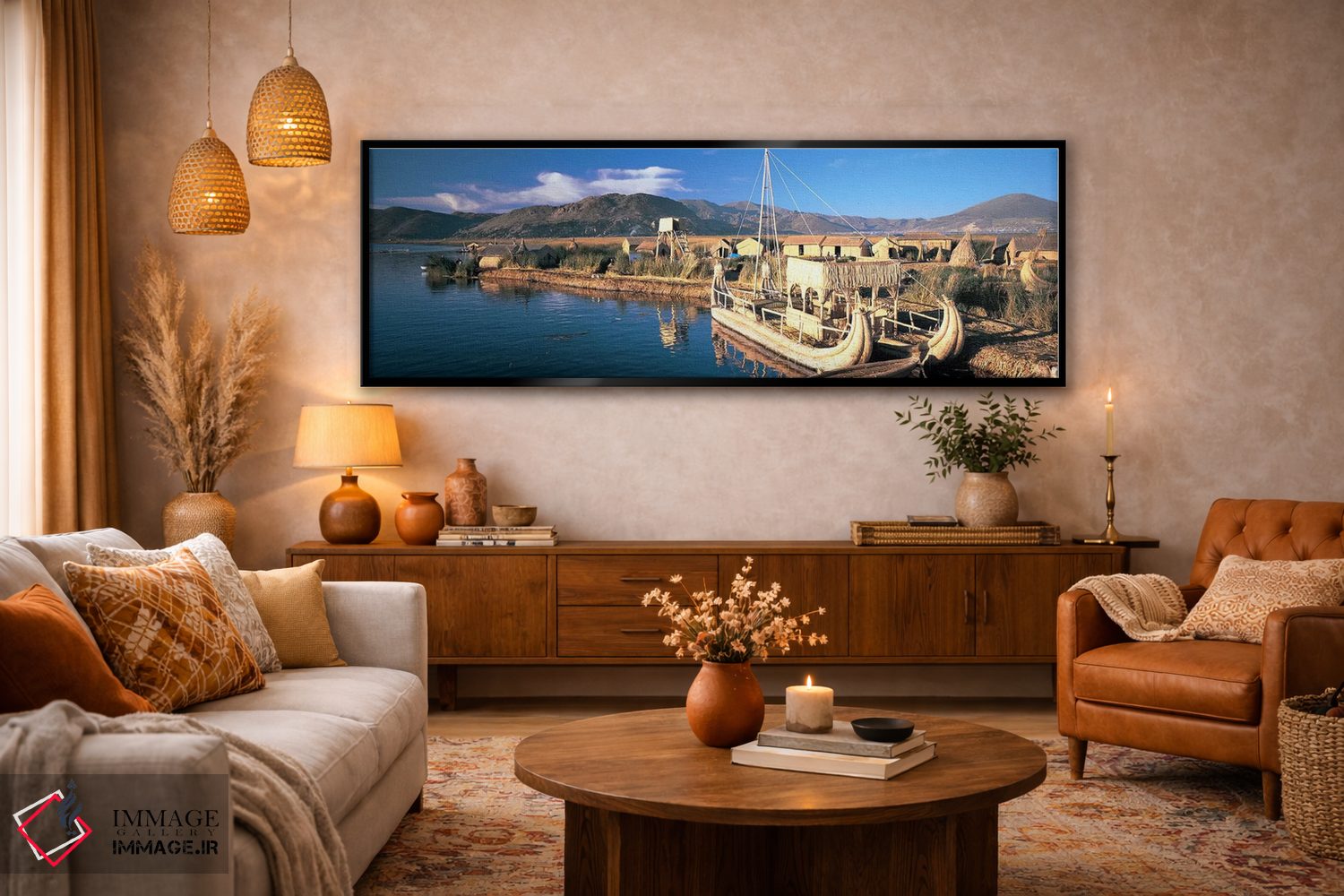 تابلو دکوراتیو Lake Titicaca, Floating Island, Peru,قایق های نی ساخته… اثر پانورامیک ایمجز - D6B