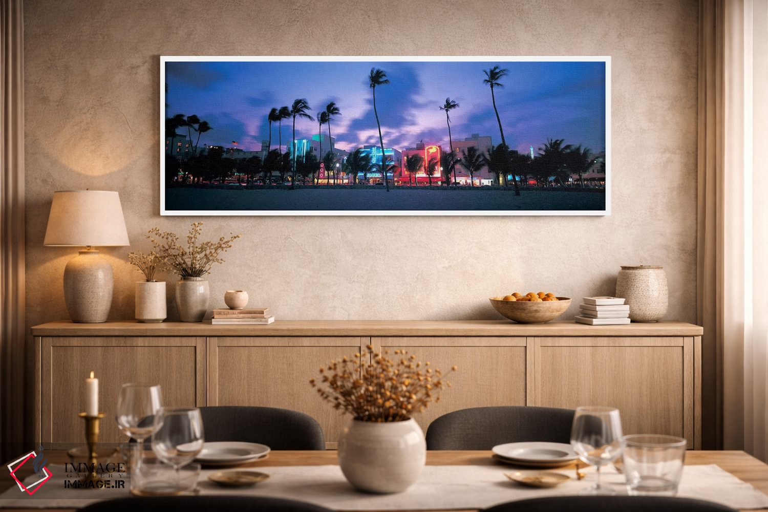 تابلو دکوراتیو Miami, Florida, USA,ساختمان های نورانی در گرگ ومیش، میا… اثر پانورامیک ایمجز - D2W