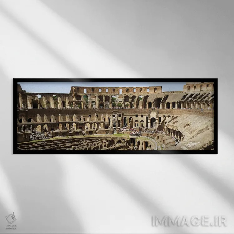 تابلو دکوراتیو Coliseum, Rome, Lazio, Italy,فضای داخلی یک آمفی تئاتر… اثر پانورامیک ایمجز - نمای قابدار مشکی