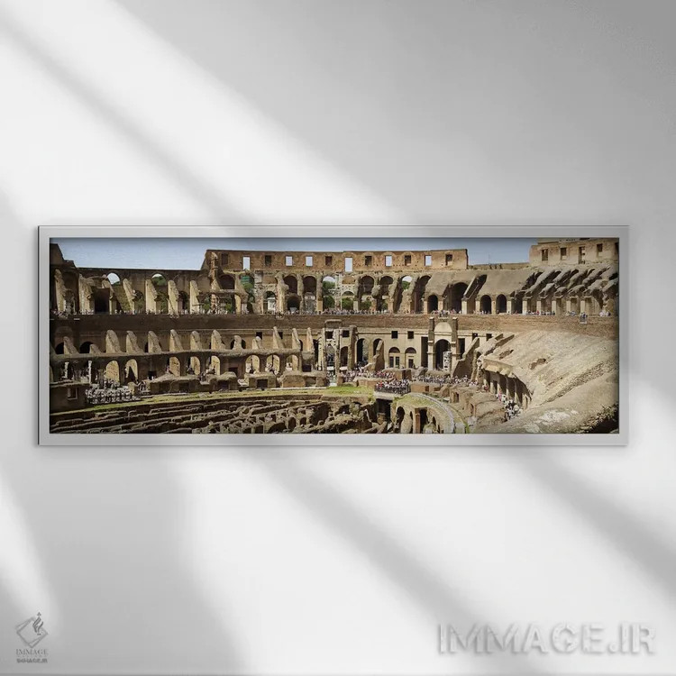 تابلو دکوراتیو Coliseum, Rome, Lazio, Italy,فضای داخلی یک آمفی تئاتر… اثر پانورامیک ایمجز - نمای قابدار سفید