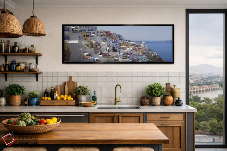تابلو دکوراتیو Fira, Santorini, Cyclades, Greece,معماری سفید مدیترانه… اثر پانورامیک ایمجز - D3B