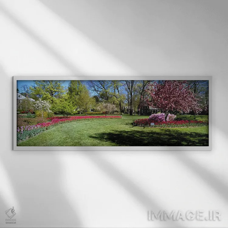 تابلو دکوراتیو Sherwood Gardens, Baltimore, Maryland, USA,لاله ها و در… اثر پانورامیک ایمجز - نمای قابدار سفید